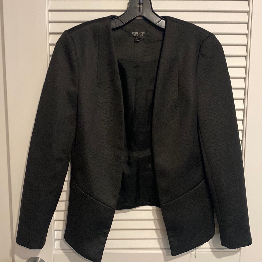 Topshop Fitted Black Snakeskin Blazer - Size 4